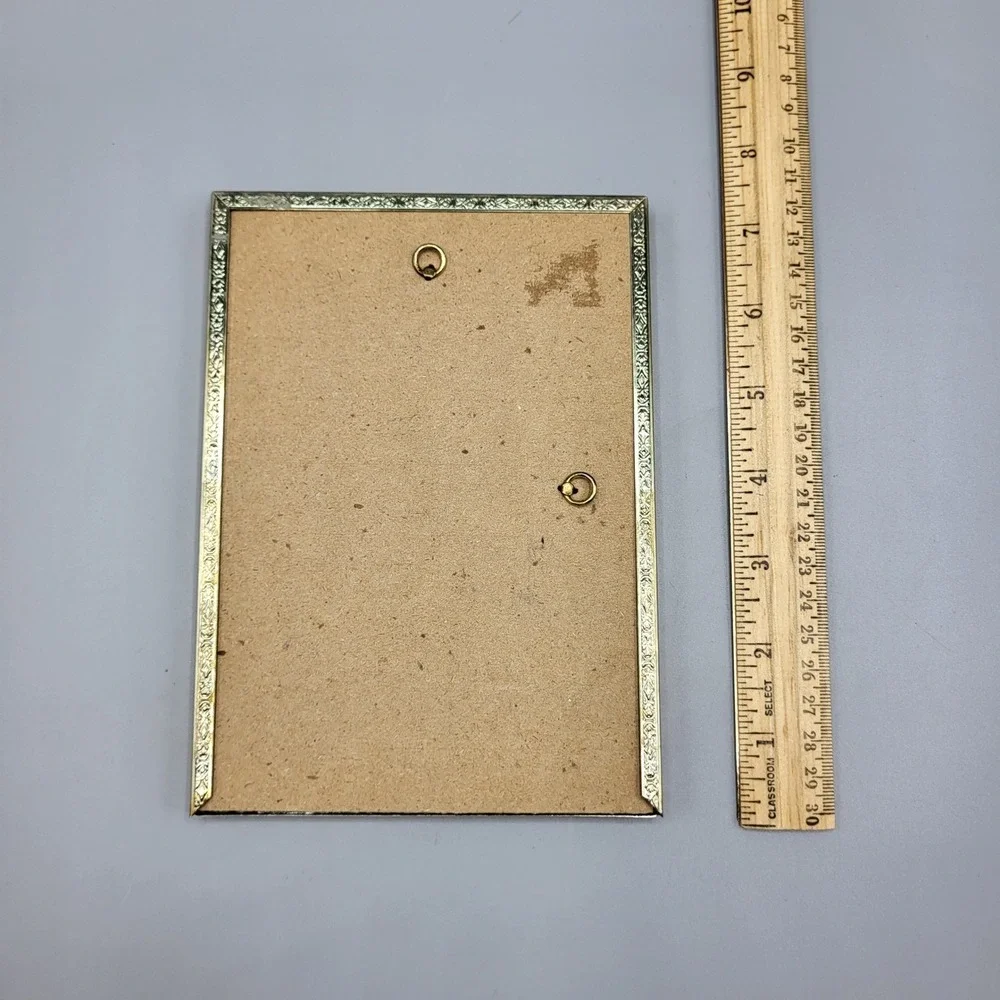Vintage Picture Frame Ornate Beaded Floral Corner Metal Gold Tone 8